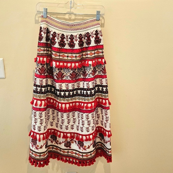 RARE Alice + Olivia By Stacey Bendet Embroidered and Beaded Midi Skirt